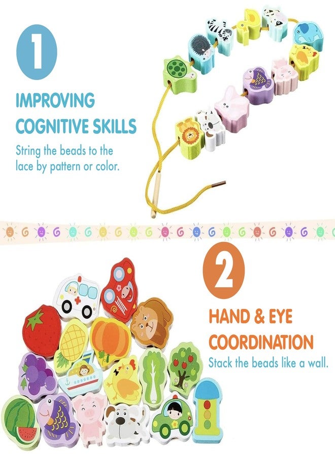 Kidology 49 Pcs Lacing Wooden Letters ABC Alphabet Beads - Motor Skills Toys for Toddler Preschool Games, Homeschool Supplies, Early Spelling Activities, Learning Materials - Image 4